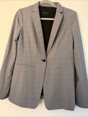 Banana Republic Light Gray Windowpane Single-Button Blazer